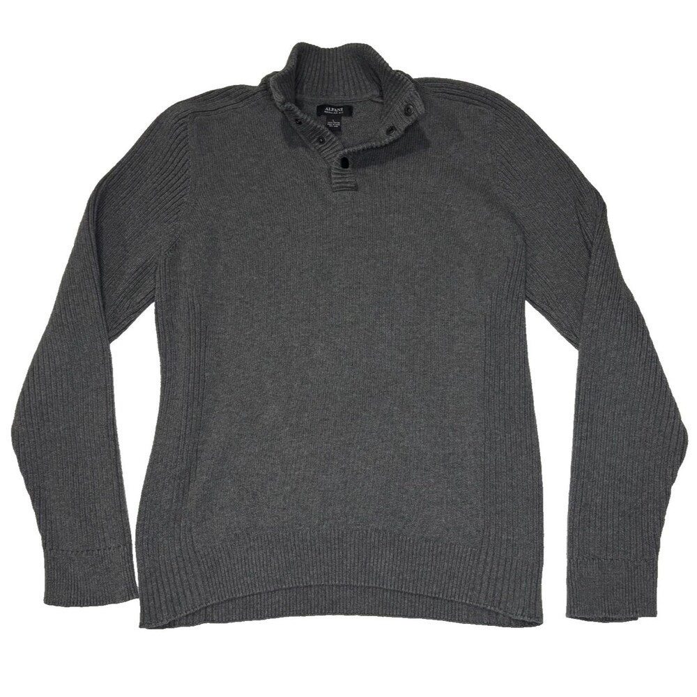 Alfani Men's Gray 1/4 Quarter Button Down Pull Over Sweater Size Large (L)